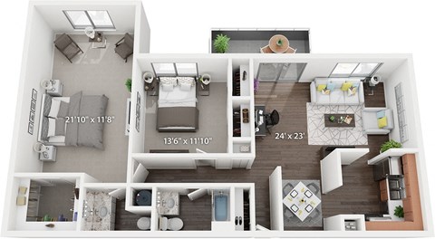 Floor plan for 2 beds, 2 baths, 1371 sqft